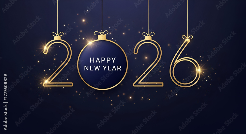 Naklejka premium Elegant Dark Blue 2026 Happy New Year Greeting
