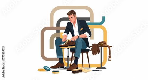 Elegant Man Polishing His Leather Shoes With Care And Precision