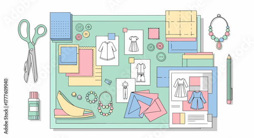 Fashion Design Moodboard Showing Inspiration And Creative Process Tools