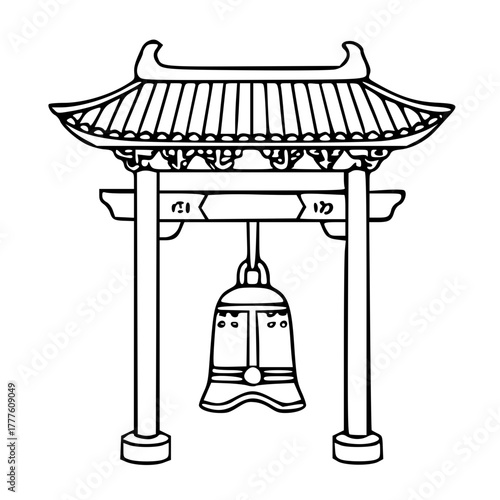 Temple Bell Hanging Inside Chinese Gate