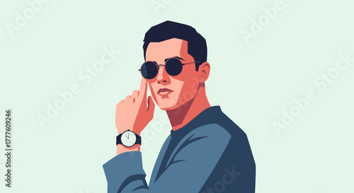 Man Wearing Sunglasses And Classic Watch Illustration Art