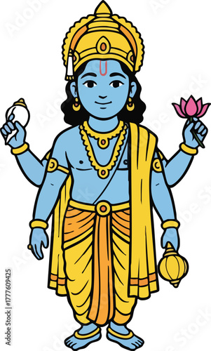 Lord Vishnu illustration, Hindu God vector illustration isolated transparent background