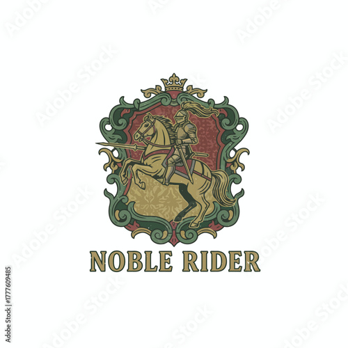 Medieval Knight Horse Vintage Royal Crest Logo