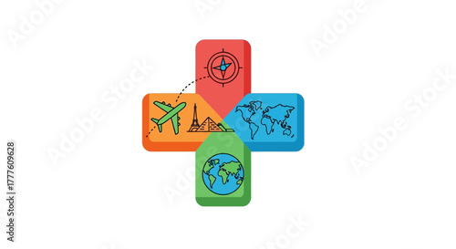 Travel Planning Icon Set - Exploring Destinations and Adventures.