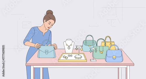 Woman Shopping For Luxury Handbags And Jewelry At A Boutique