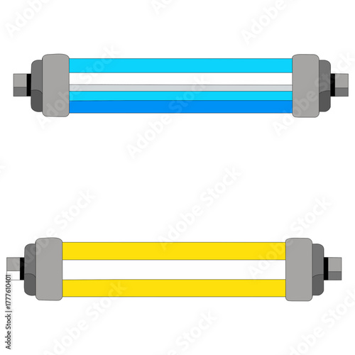 Tube Illustration Showing Blue and Yellow Lights.  Electric Bulb Design and Lighting Concept