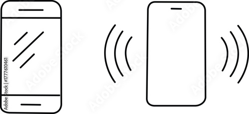 Minimal line art of smartphone ringing and vibrating — modern mobile phone outline vector illustration