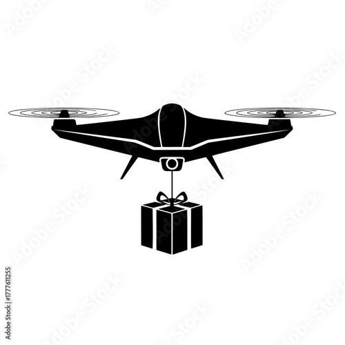 Drone Delivery Silhouette Vector Icon. Modern Automated Service, E-commerce, Logistics, and Technology Icon.