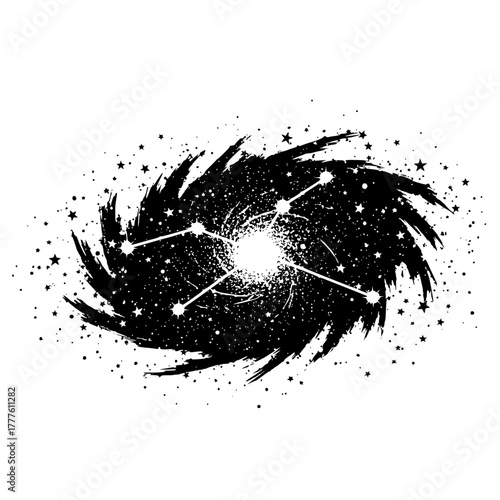 Starlight Constellation Silhouette Vector. Cosmic, Astronomy, Space, Galaxy Background Texture, Star Map Design.