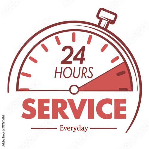 Illustration of a twenty four hours service available everyday symbol