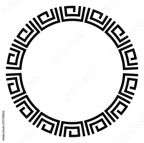 Intricate black and white circular frame featuring geometric patterns for versatile design use.