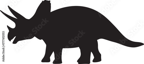 Black Silhouette of a Triceratops Dinosaur on a White Background prehistoric ancient