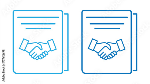 handshake icon with document icon, business contract line icon, vector illustration