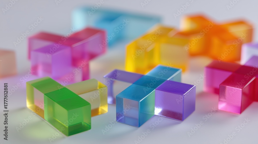 Fototapeta premium Colorful Translucent Geometric Blocks on White