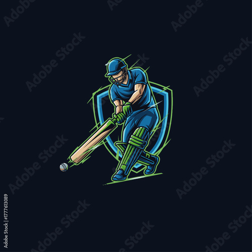 Cricket Player Hitting Ball