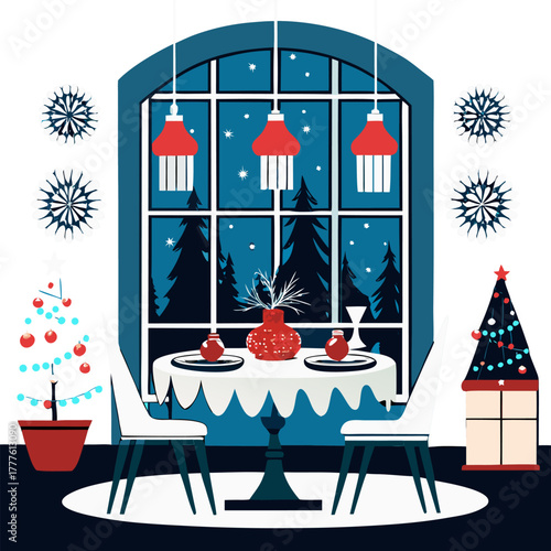 Christmas dining room silhouette vector