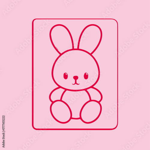 Cute bunny outline icon, red and pink, representing a children's character or Easter
