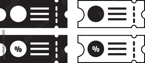 Two pairs of black and white ticket icons, one pair with percentage symbol, on a white background