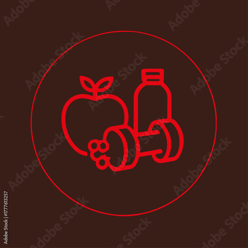 Healthy lifestyle line art icon, red and black, for fitness and nutrition concepts