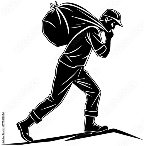 Person Carrying Sack – Labor Silhouette Vector