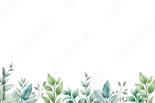 Watercolor Greenery Border on White Background