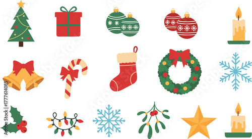 Festive christmas icons collection holiday decorations celebrating winter season holidays celebration