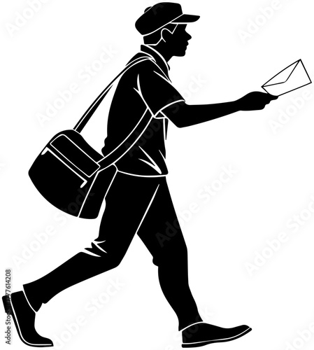 Village Mail Carrier – Black and White Postal Worker Vector