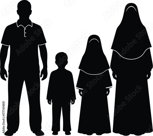 Muslim family silhouette islamic culture traditional clothing