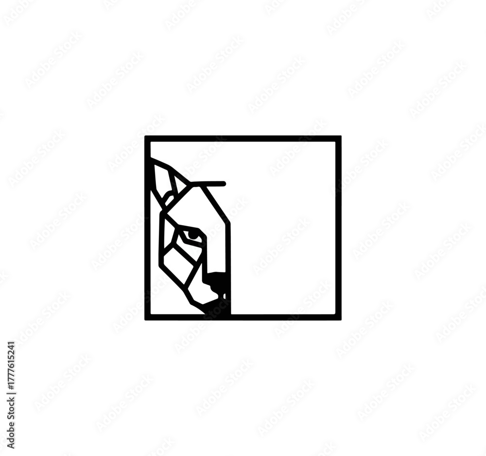 Fototapeta premium Geometric lion head logo design black and white illustration