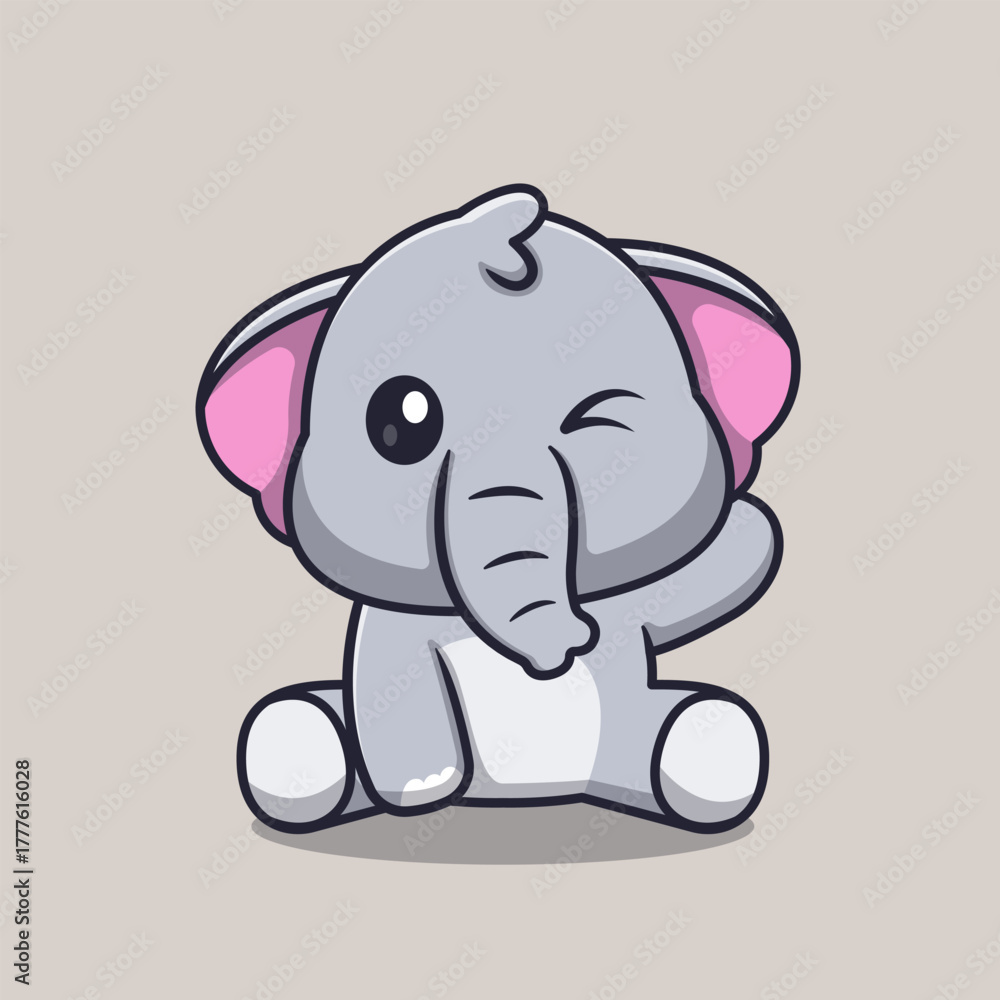 Fototapeta premium Cute Elephant Sitting Cartoon