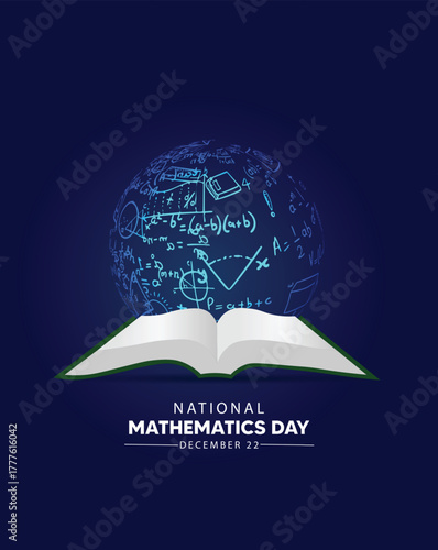 Open book with global math symbols for National Mathematics Day celebration