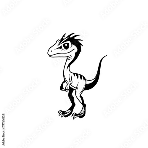 Dilophosaurus. Dilophosaurus simple black and white line art vector logo