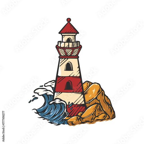 Lighthouse illustration hand drawn colorful