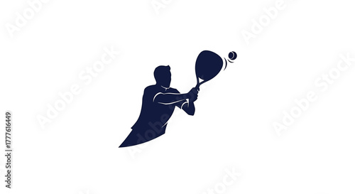 Silhouette of a Tennis Player in Action, Smashing the Ball with a Racket