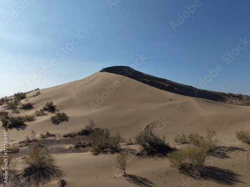 Aerial Drone Footage of Singing Dune in Altyn Emel National Park, Kazakhstan