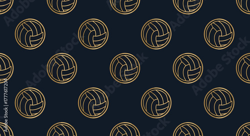 Golden volleyball pattern on dark background seamless repeating design, ideal for sports themes