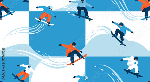 Snowboarders in Action Pattern Dynamic Winter Sports Illustration