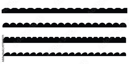 Set of scalloped border. Scalloped border edge set. Different pattern scallop edge vector borders. EPS 10. 