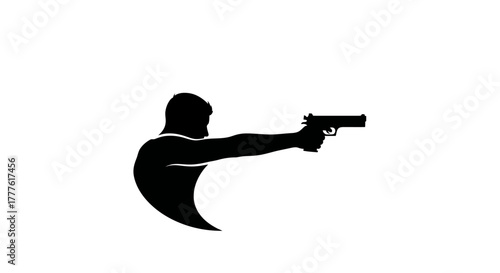 Silhouette of a person aiming a handgun in a shooting stance, vector illustration
