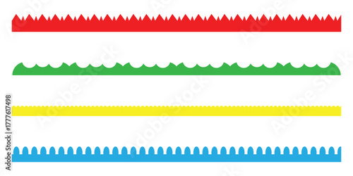 Modern pattern retro Scalloped set on white background. Colour pattern scallop vector icons set on white background. Simple vintage abstract scallop set. Scalloped edge on white page. EPS 10. 