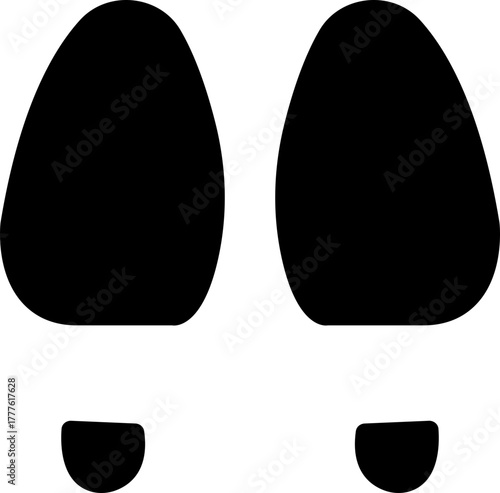 Footprint and shoe print icon in black flat style, including barefoot, boot, sneaker, trail, and walking track symbols, perfect outline and silhouette vector