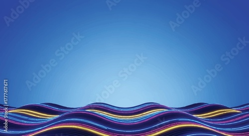Abstract neon waves against blue backdrop background