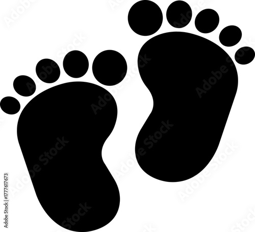 Footprint and shoe print icon in black flat style, including barefoot, boot, sneaker, trail, and walking track symbols, perfect outline and silhouette vector