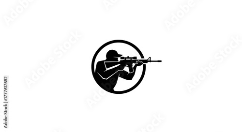 Vector graphic of a special forces soldier or marksman with a firearm, circular emblem for tactical or security concepts