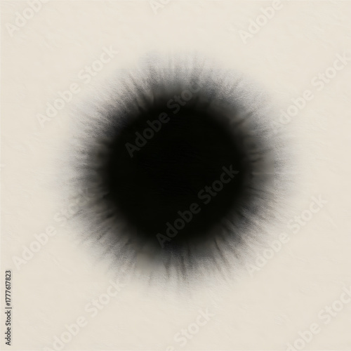 Black Ink Circle Abstract on Neutral Paper Background