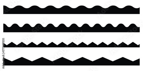 Set of scalloped borders, scalloped border set, scalloped border edge set. EPS 10. 