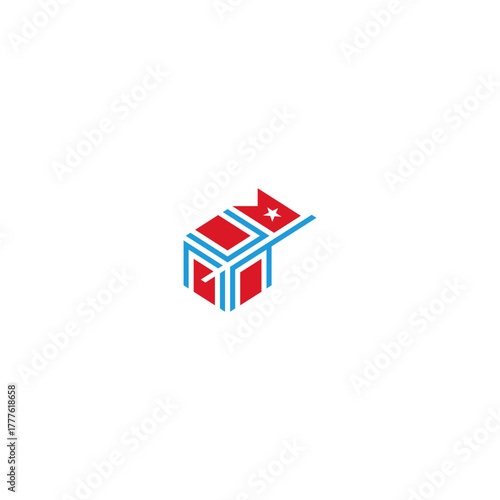 Flag with star in box abstract logo.