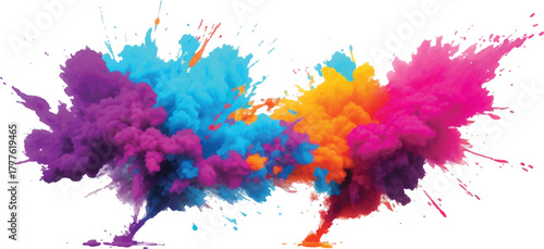 Colorful powder explosion vibrant holi paint splash abstract design element for backgrounds and creative projects