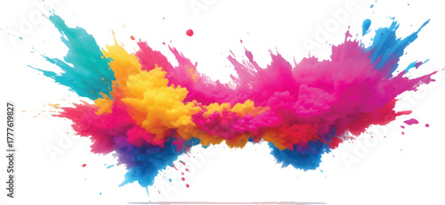 Colorful powder explosion vibrant holi powder bursting isolated on white background for festive designs and creative projects