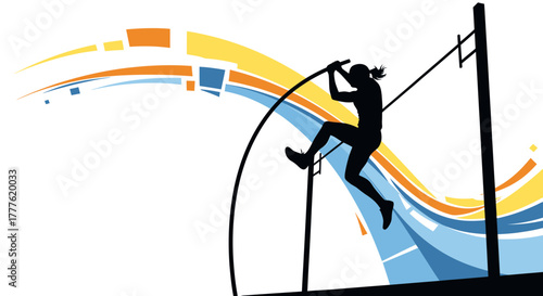 Action-Pole Vaulting Athlete in Motion-Illustration-Sporting Event-Dynamic Environment-Background Conceptualization